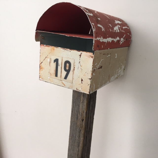 POST BOX, Red & White Aged on Post No. 19